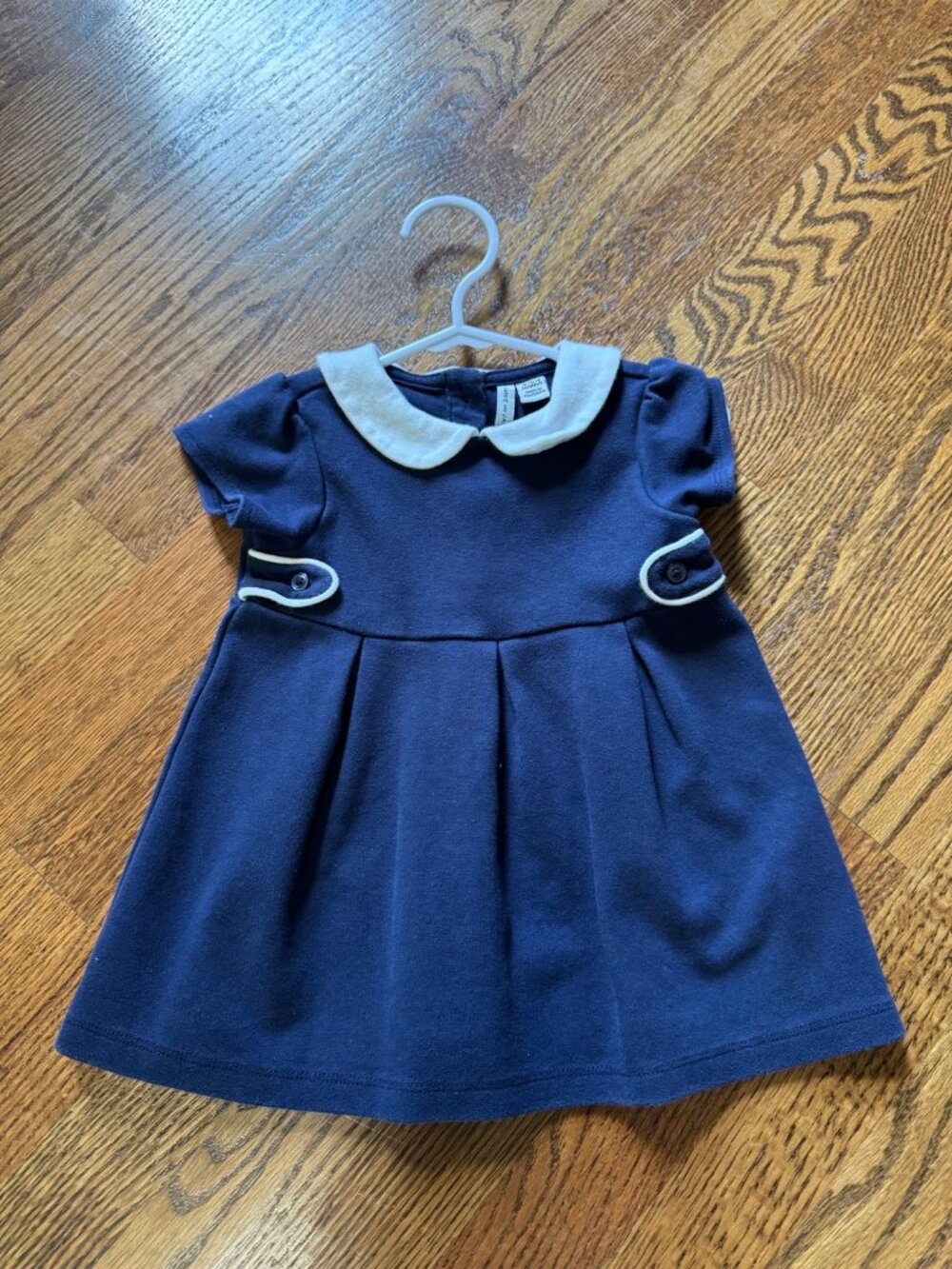Janie and Jack Navy Pleated Collared Ponte Dress | 12-18 Months